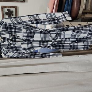 NWT sz sm belted dress chest and side pockets winter white/navy blue plaid